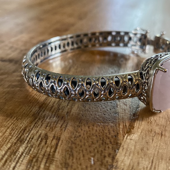 Clyde Duneier Sterling Silver Hinged Bangle Bracelet with  Rose Quartz - Picture 4 of 7